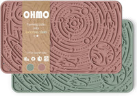 OHMO Lick Mat for Dogs&Cats, Space Pattern, Camo&Sage Green - Sage Green&Coral / 9.8"L x 5.9"W
