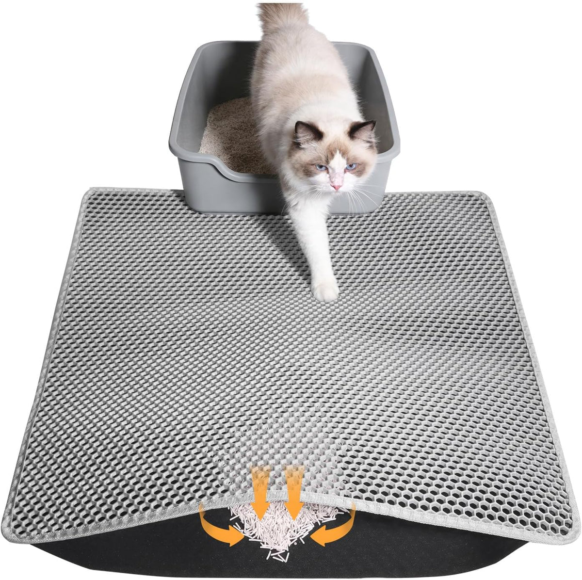 Cat Litter Mat 24"x15", Double Layer Waterproof Litterbox Mat - 30x24 Inch / Gray