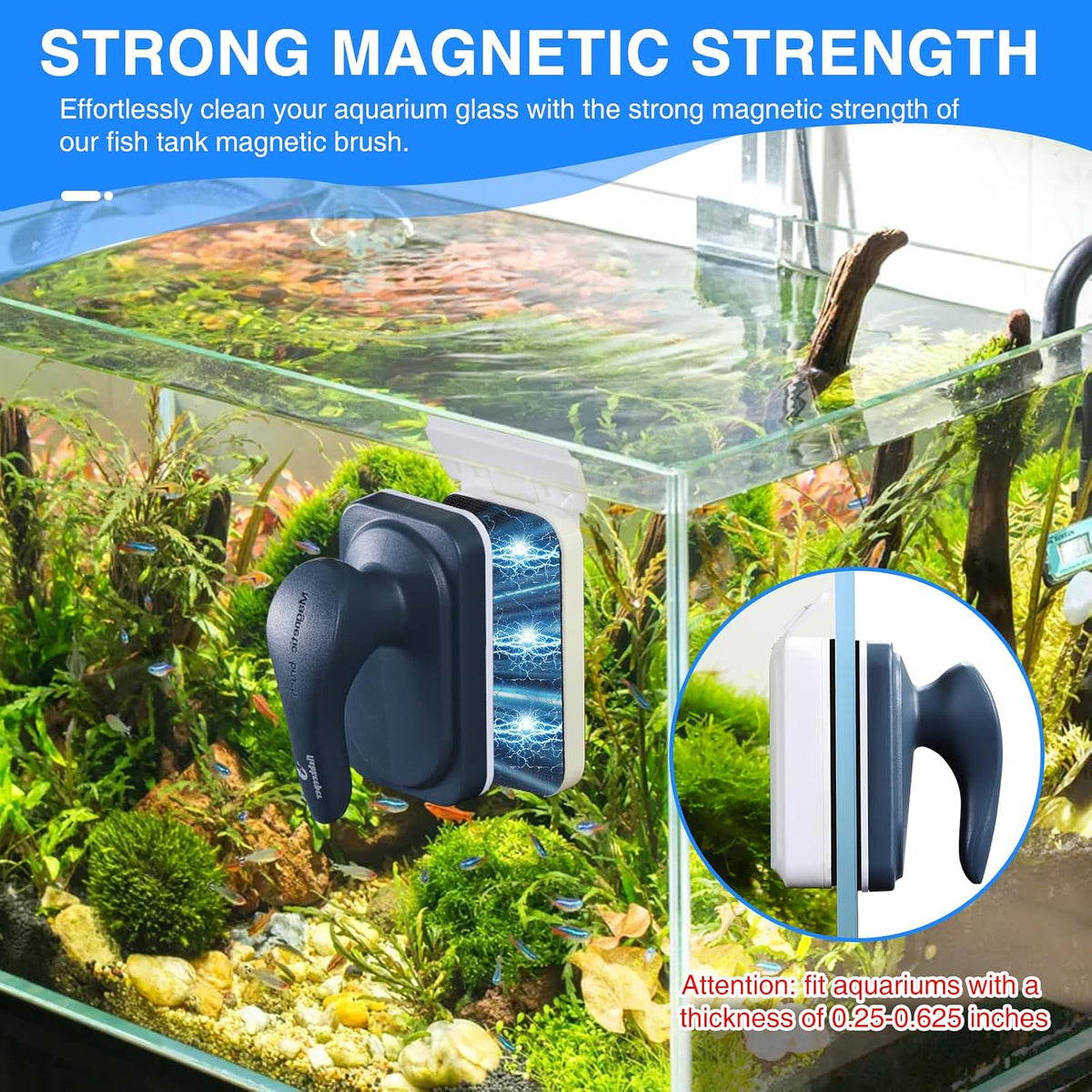 fishkeeper Aquarium Strong Magnetic Glass Cleaner Brush - Large for Glass Thickness：1/4"-5/8" - image 2