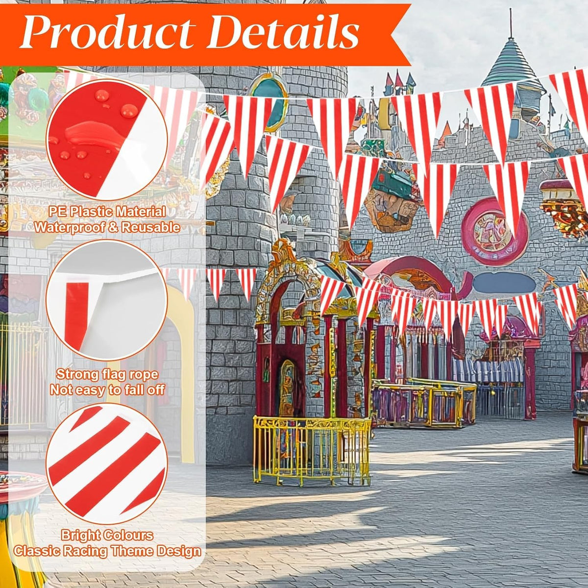 MAQIHAN 52.5 Ft Colorful Pennant Banner Flags - Red and White - 3PCS - image 4