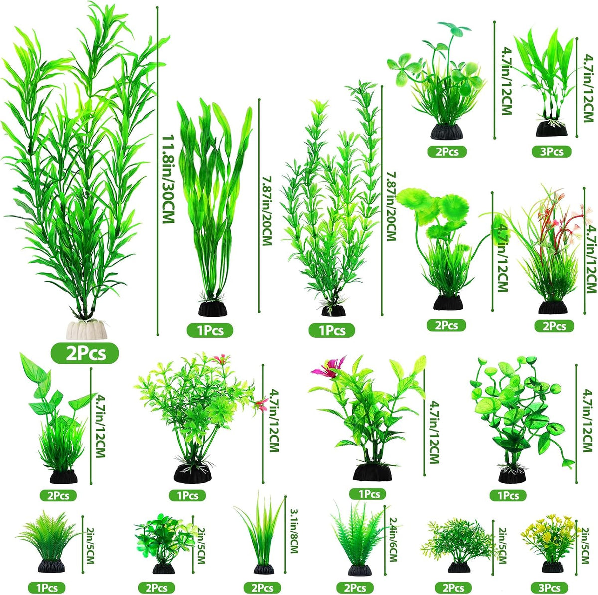 CousDUoBe 12pcs Fish Tank Accessories Aquarium Decorations Green - 30Pack (2inch to 12.3inch) - image 3