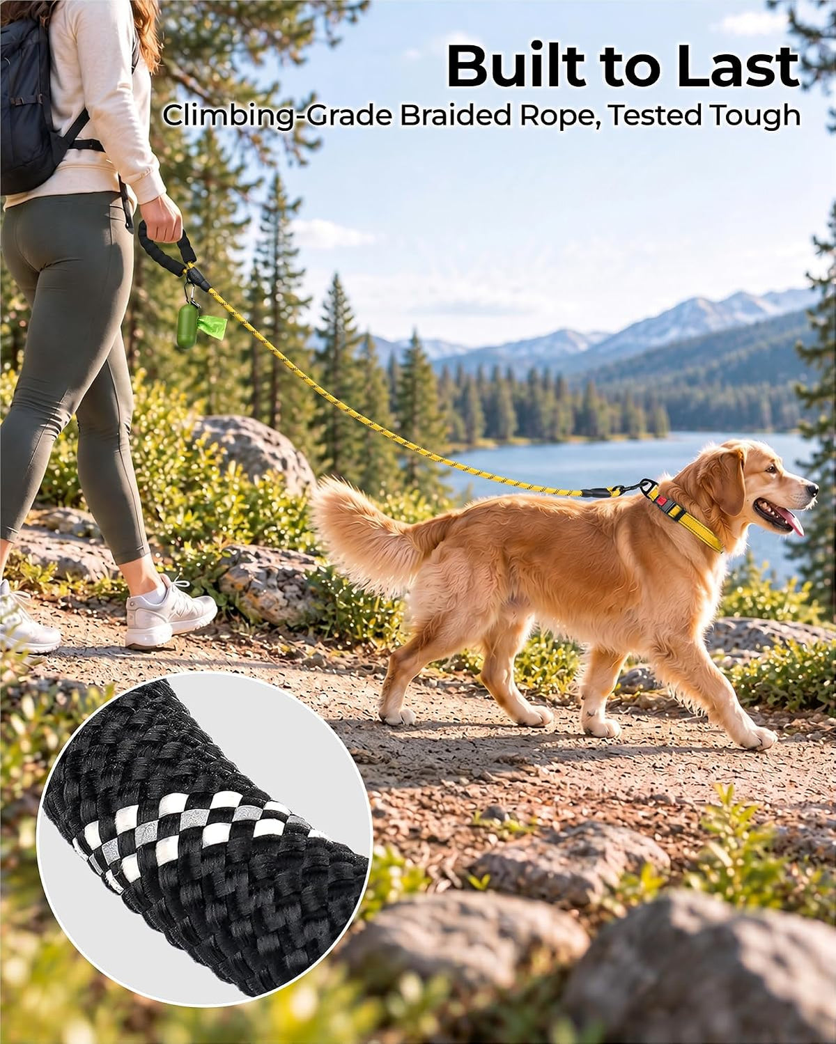 Taglory Rope Dog Leash for Medium Large Dogs - 1/2" x 6 FT (20~120 lbs.) / Yellow - image 3