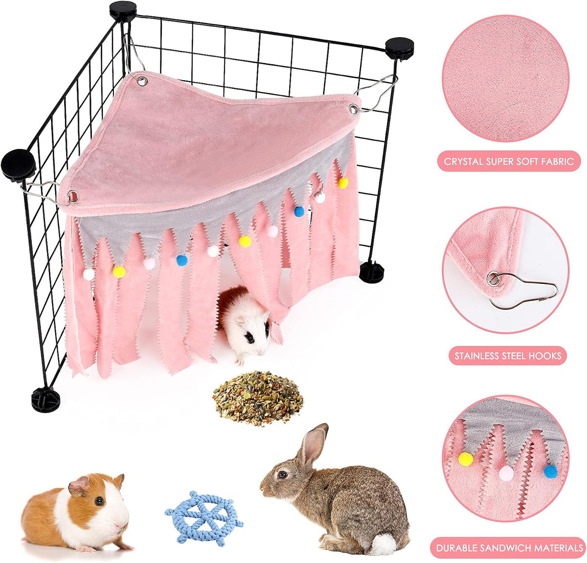 Guinea Pig Hideout, Guinea Pig Corner Hideout - Pink / 17.3"L x 9.2"W x 10.2"Th - image 3