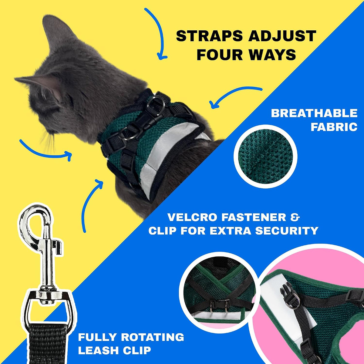 Travel Cat Harness and Leash Set - Medium / Emerald - image 3