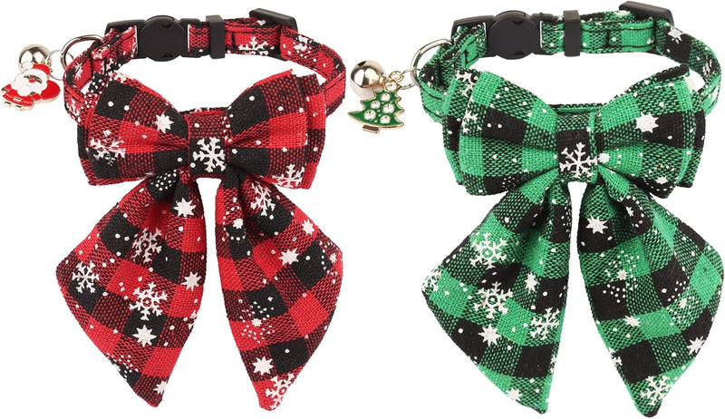 Christmas Cat Collar Breakaway with Bow Tie Bell - 6.5"- 8.5" / Bow-2