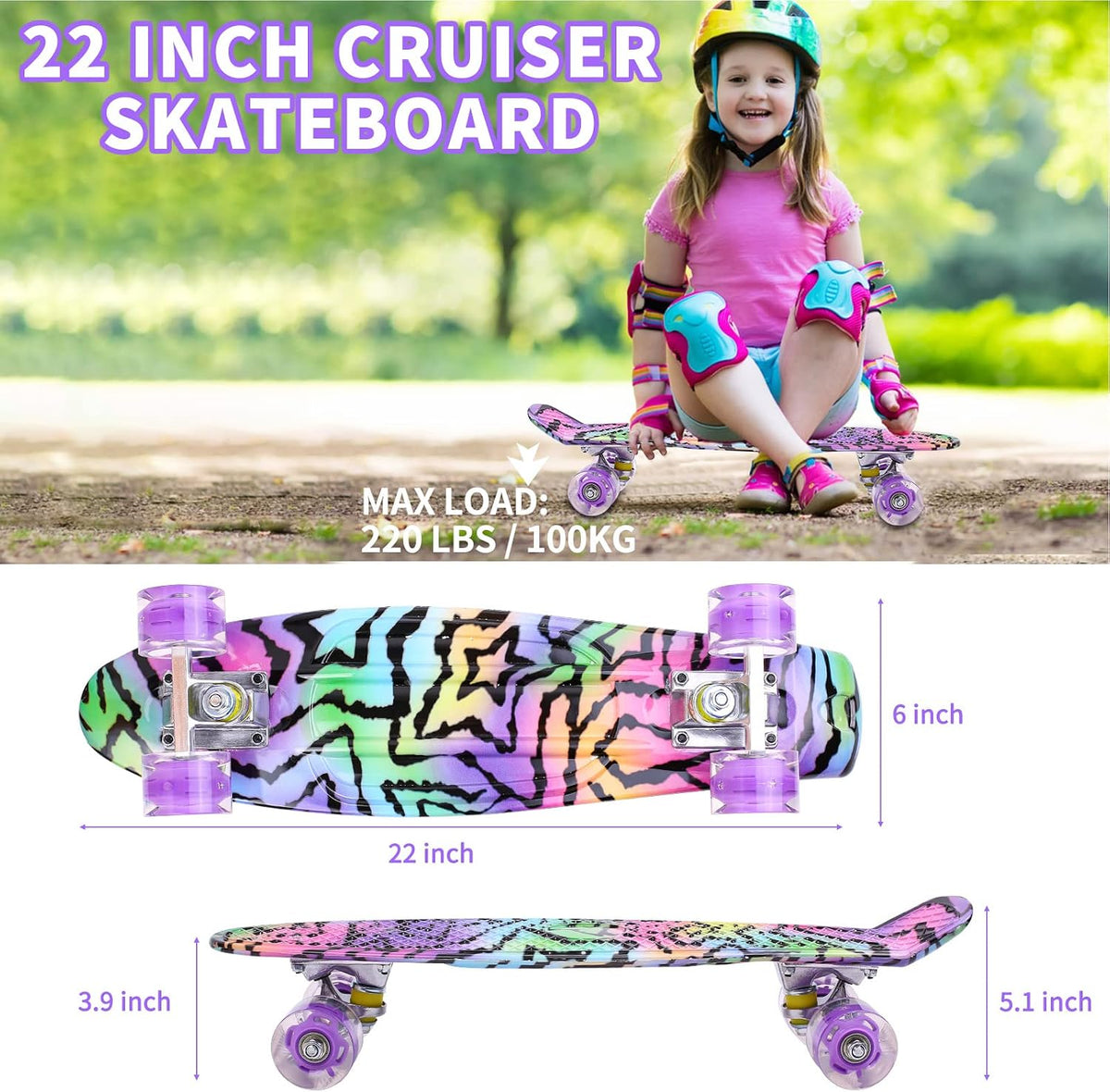 Skateboards, 22" Complete Skateboard - Purple Stars - image 4