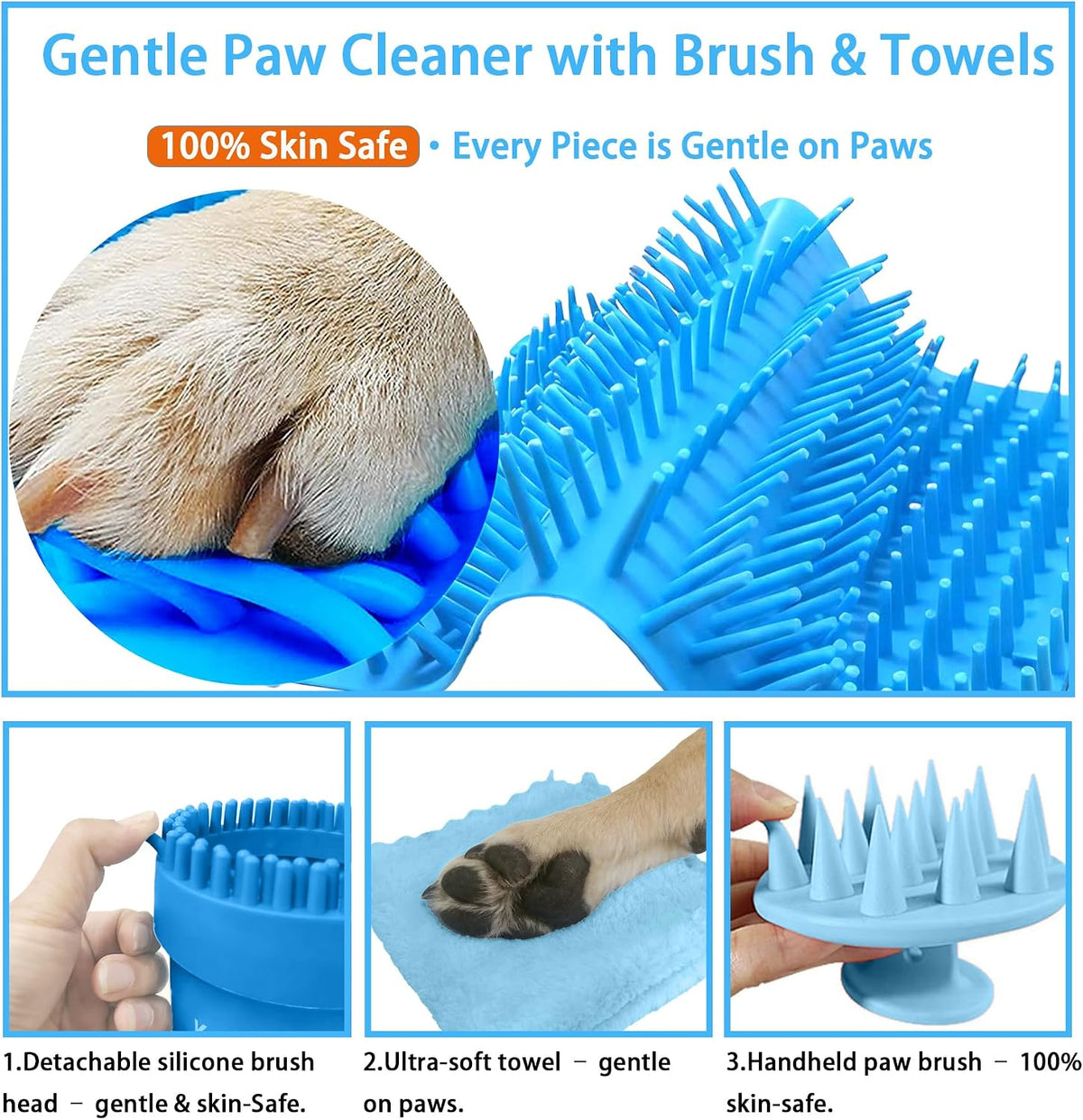 Dog Paw Cleaner Cup with Detachable Top Brush for Large & XL Dogs – Essentials for Dogs - Medium(3Towels&Brush) / Blue - image 4