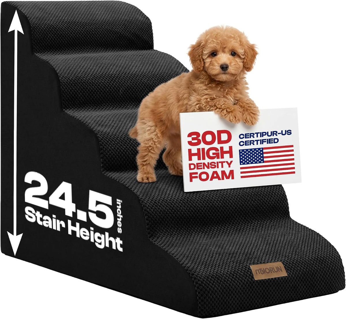 Miorun Dog Stairs for High Beds - Black / 5.0 / Stairs 24.5"H