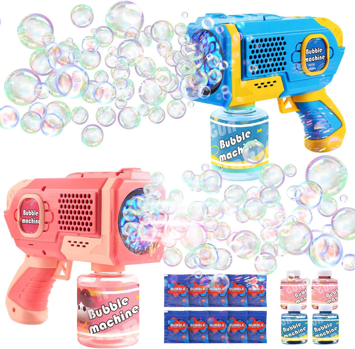 EagleStone Bubble Machine Guns 2 Packs with 2 Solutions 20 Concentrate – Fun for Kids & Family - Pink