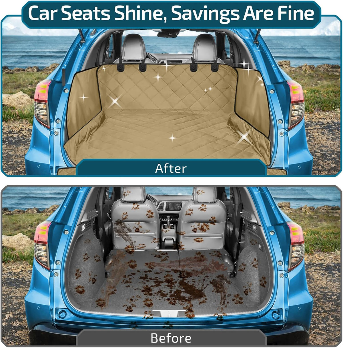 SUV Cargo Liner for Dogs - Trunk Cover with Side Walls for Compact SUV – Essentials for Dogs - Khaki / Large (With Flaps) 93" - image 3