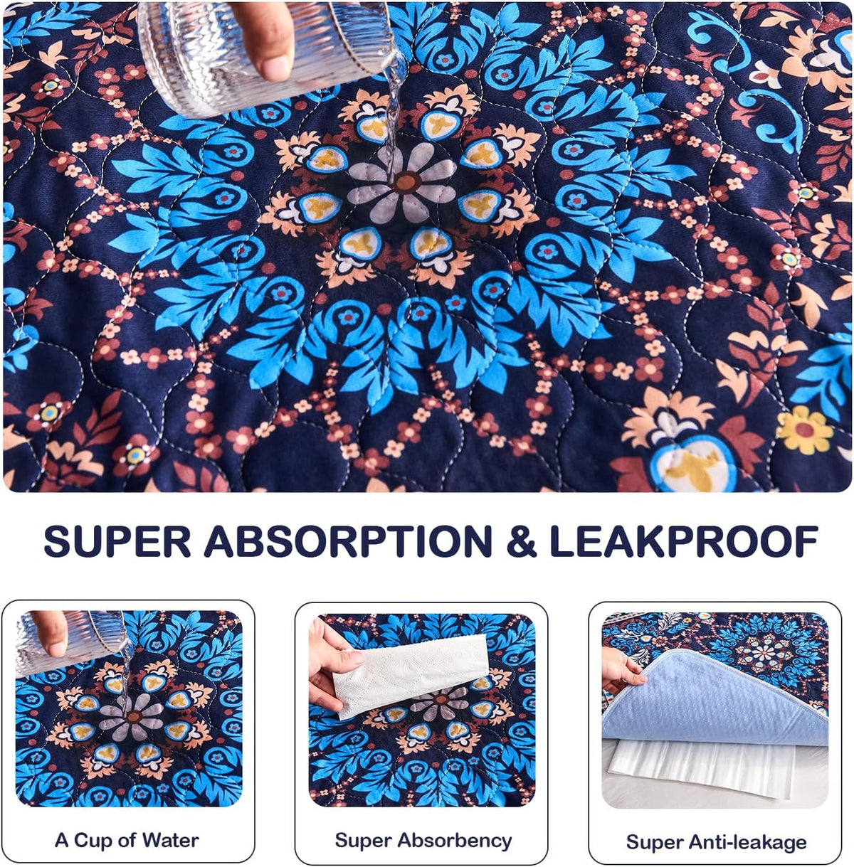 Washable Pee Pads, Super Absorbent Puppy Pads - Blue Medallion / 72"*72"(Pack of 1) - image 3