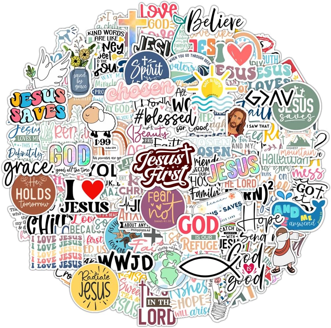 Krazy4K 100 pack waterproof vinyl Christian stickers with faith and Bible verse messages - view 3