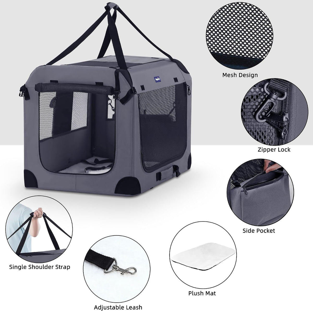 Portable Collapsible Dog Crate - Beige / 40.0"L x 27.0"W x 27.0"H - image 4