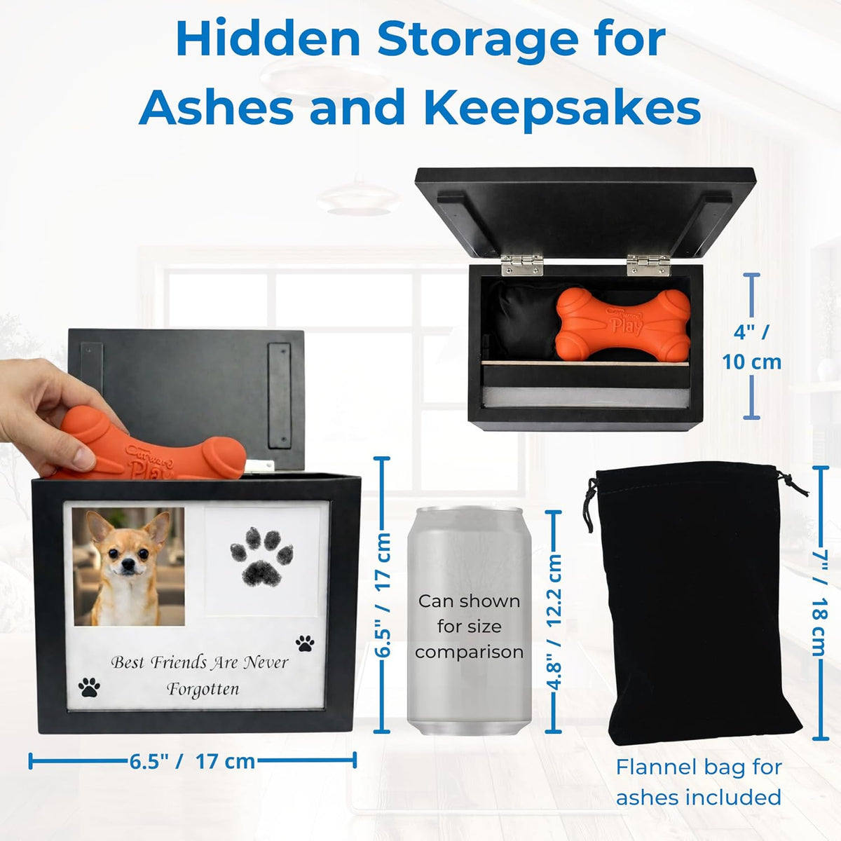 Black Dog Urn for Ashes 4 Customizable Displays Ink Paw Print Kit – Essentials for Dogs - Black Small - image 3