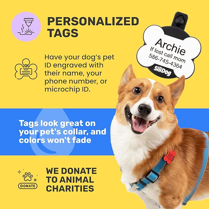 SiliDog AirTag Holder Silent Dog ID Tag – Personalized Engraved Silicone Pet Tag – Durable, Glow-in-The-Dark – White Bone