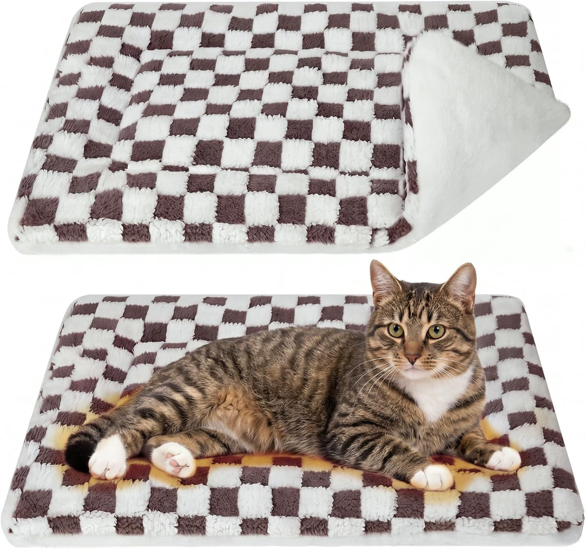2 Pack Self Warming Cat Dog Bed Pad - Dark Brown / 22'' X 18'' / Plaid