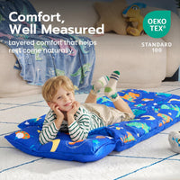JOIEDOMI Toddler Nap Mat with Removable Pillow and Minky Blanket - Dark Blue Dinosaur - image 3