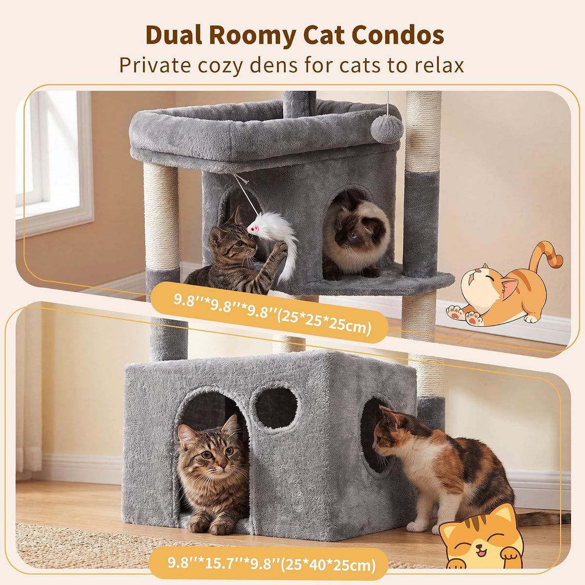Heybly 34.6" Cat Tree Anti-Tipping Floor Cat Condo for Kittens - Light Gray / 34.6 inch - image 3