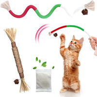 Cat Toys Chew Rope & Silvervine Sticks for Bored Indoor Adult Cats, 2Pcs Interactive Catnip Toys for Cats with Refillable Natural Catnip Bag for Teeth Cleaning