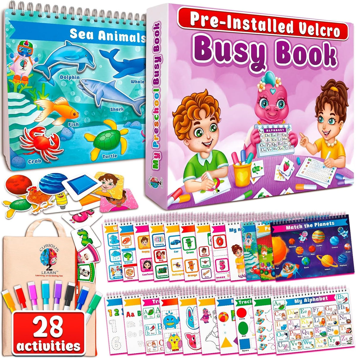 Curious 2 Learn Busy Book for Toddlers 3-5 - Pink