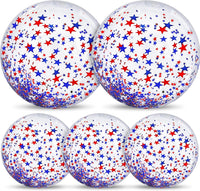 TURNMEON 5 Pack Sequins Beach Balls 16 Inch 24 Inch Pool Party - Red White and Blue Stars / 2 pcs 24inch+3 pcs 16inch