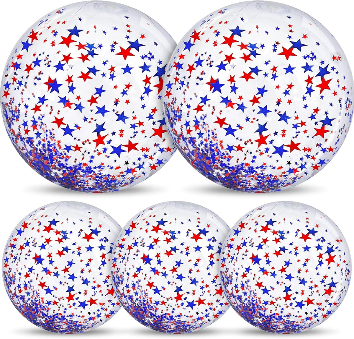 TURNMEON 5 Pack Sequins Beach Balls 16 Inch 24 Inch Pool Party - Red White and Blue Stars / 2 pcs 24inch+3 pcs 16inch
