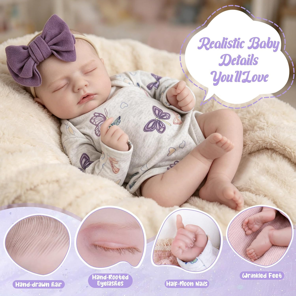 EKOKIZ blue reborn baby doll dress set with hairband and shoes for 17 to 20 inch dolls - view 22
