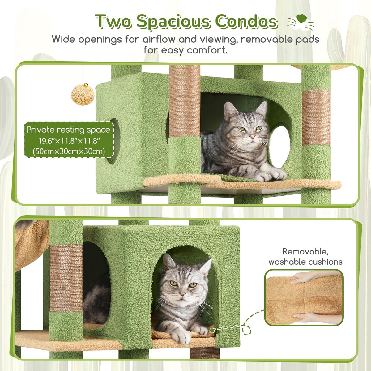 Globlazer 74in Heavy Duty Cat Tree Tower for Indoor Cats Large Adult - Cactus Green / 74inch - image 3