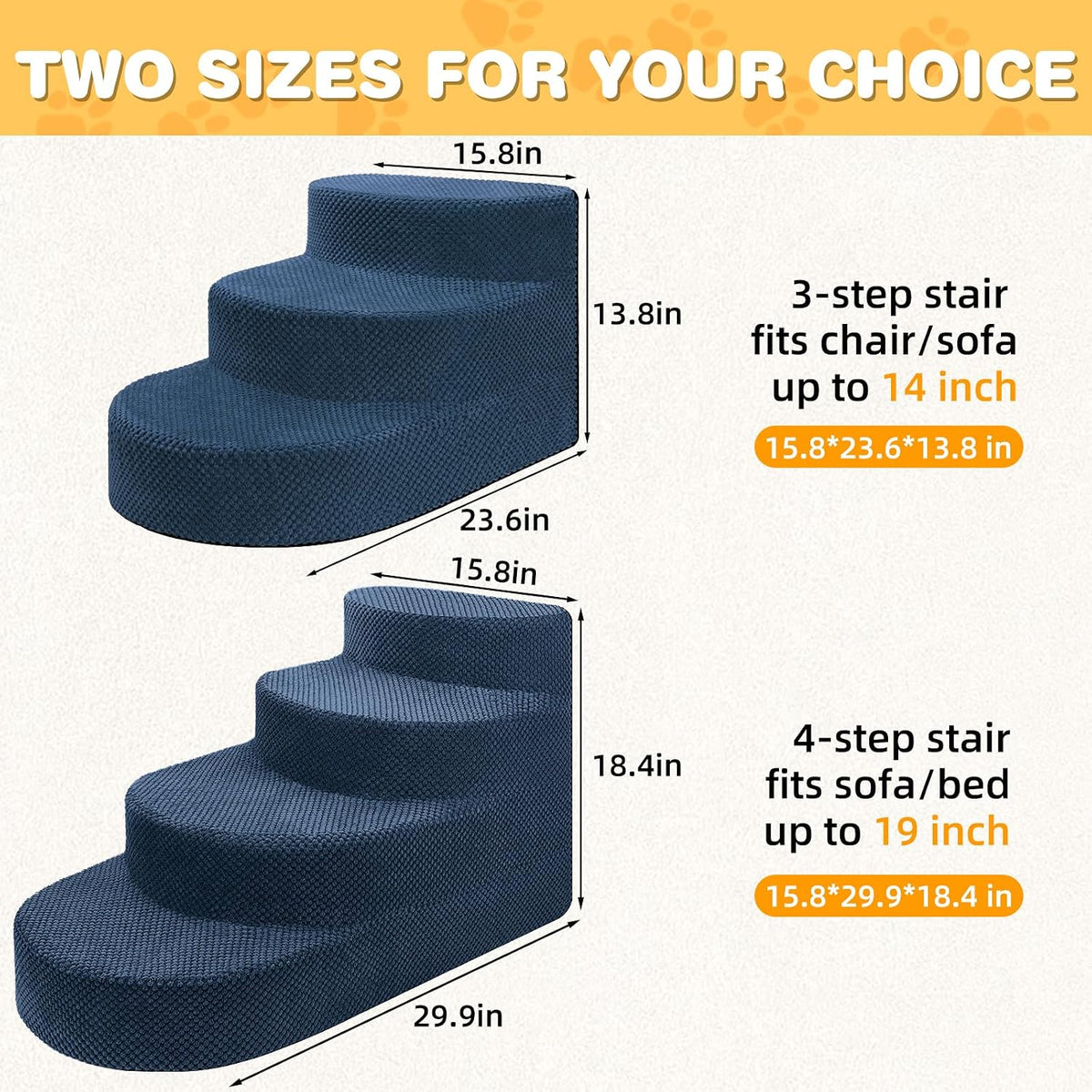 Dog Stairs 3 Steps Foam Pet Ramp for Small Dogs Cats, Navy Blue – Essentials for Dogs - image 2