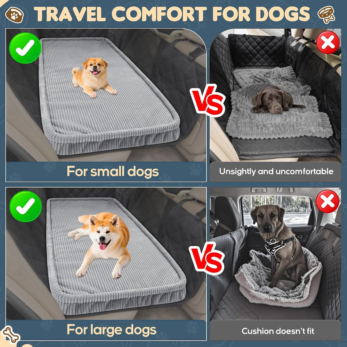 Dog Car Bed, Non-Slip Backseat Extender Pet Mat 50"x24.6"x2" – Essentials for Dogs - Medium (50"L×24.6"W×2"H) / Light Gray - image 4