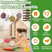 WDEFUN 21-Piece Natural Small Pet Chew Toys Set for Rabbits, Hamsters & Organic Grass Mat, Hay Sticks, Loofah Slices, Wooden Chews & More for Dental Health & Boredom Relief