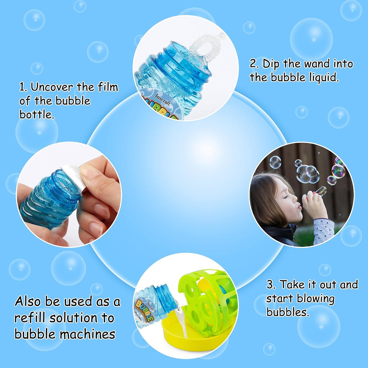 INSCRAFT Bubble Wand, Summer Toys, Wedding - 40 Pcs 2oz Bubbles Solution Bulk - image 3