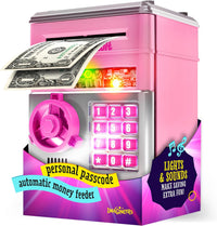 Piggy Bank for Kids, Electronic Money Saving Box w/Code - Pink & Silver