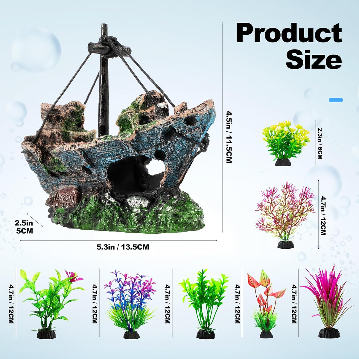 8Pcs Fish Tank Decorations Set Sunken Ship Decoration - 8 Pcs - image 2