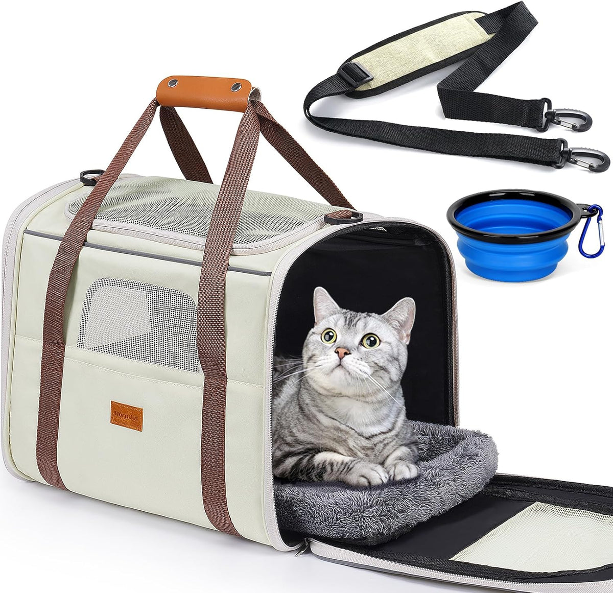 Morpilot Cat Carrier Soft for Large Medium Cats and Puppy up to – Essentials for Dogs - Beige / 17.3"L x 12.2"W x 13.4"H