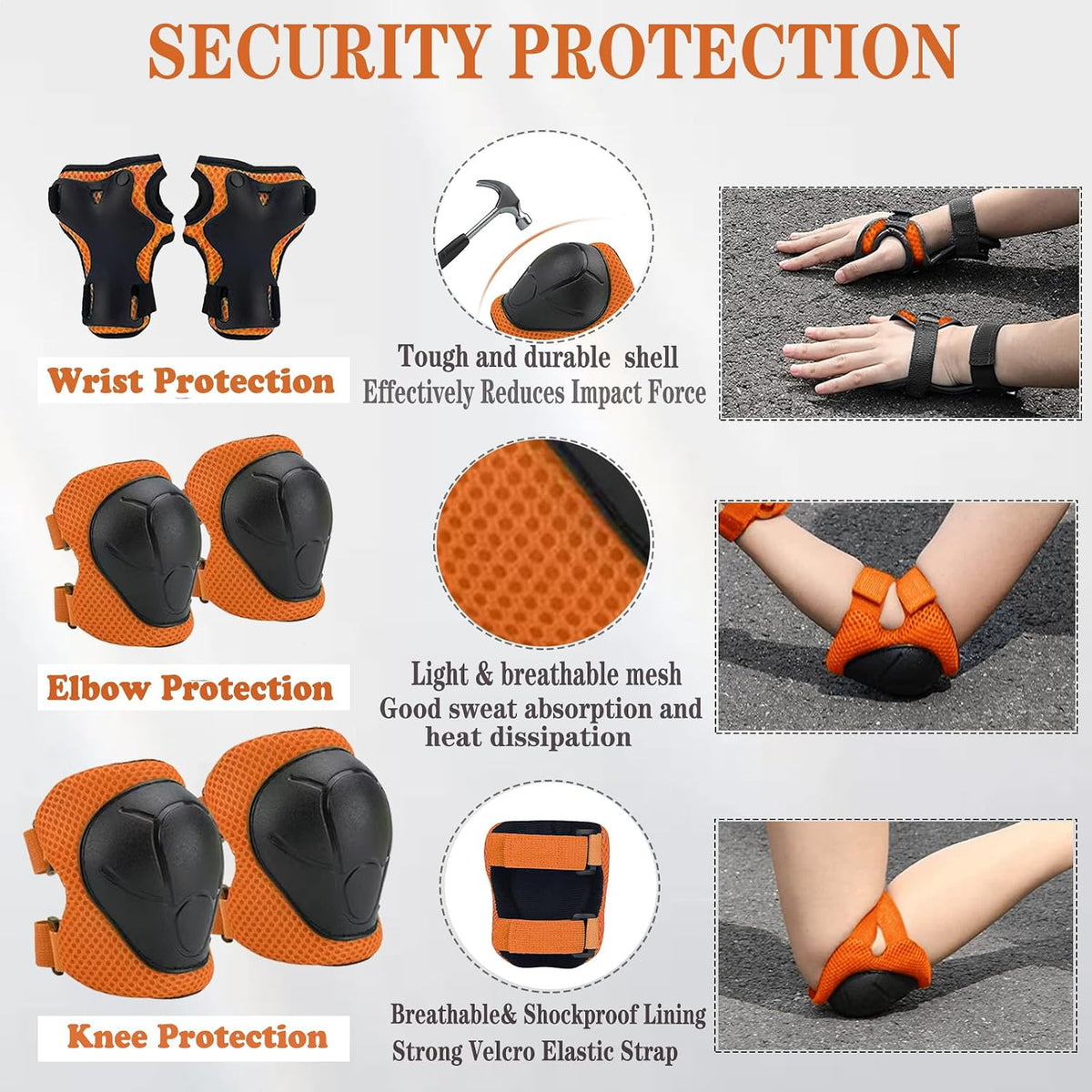 FOOKCIAN Kids Helmet,Toddler Skateboard Helmets for Ages 2-3-5-8-14 Years Boys Girls with Knee - Orange / Small: 18.9"-21.3" / 3-8 year - image 4