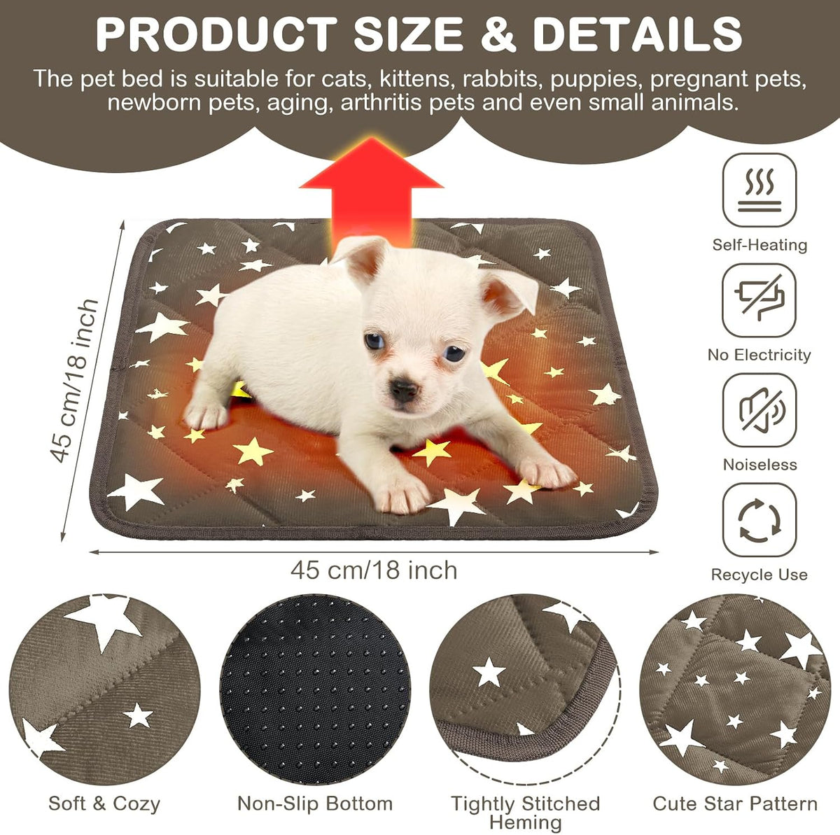 4 Pack Self Warming Cat Bed - Brown / 18'' X 18'' / Square - image 2