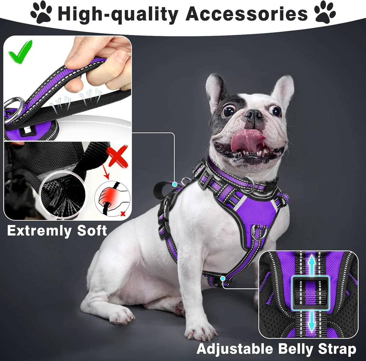 WINSEE Pet Harness Collar and Leash Set - X-Large / Purple - image 2