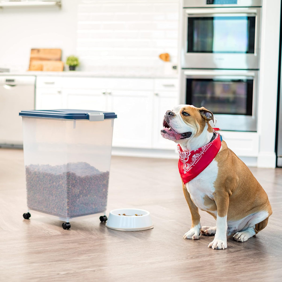 IRIS USA Airtight Pet Food Storage Rolling Container - 54 lbs / Navy - image 2