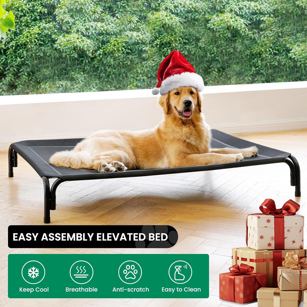 Elevated Dog Bed Raised Outdoor Dog Cot for Large Dogs - M-35.4"L×25.6"W×7.9"Th / Black - image 2