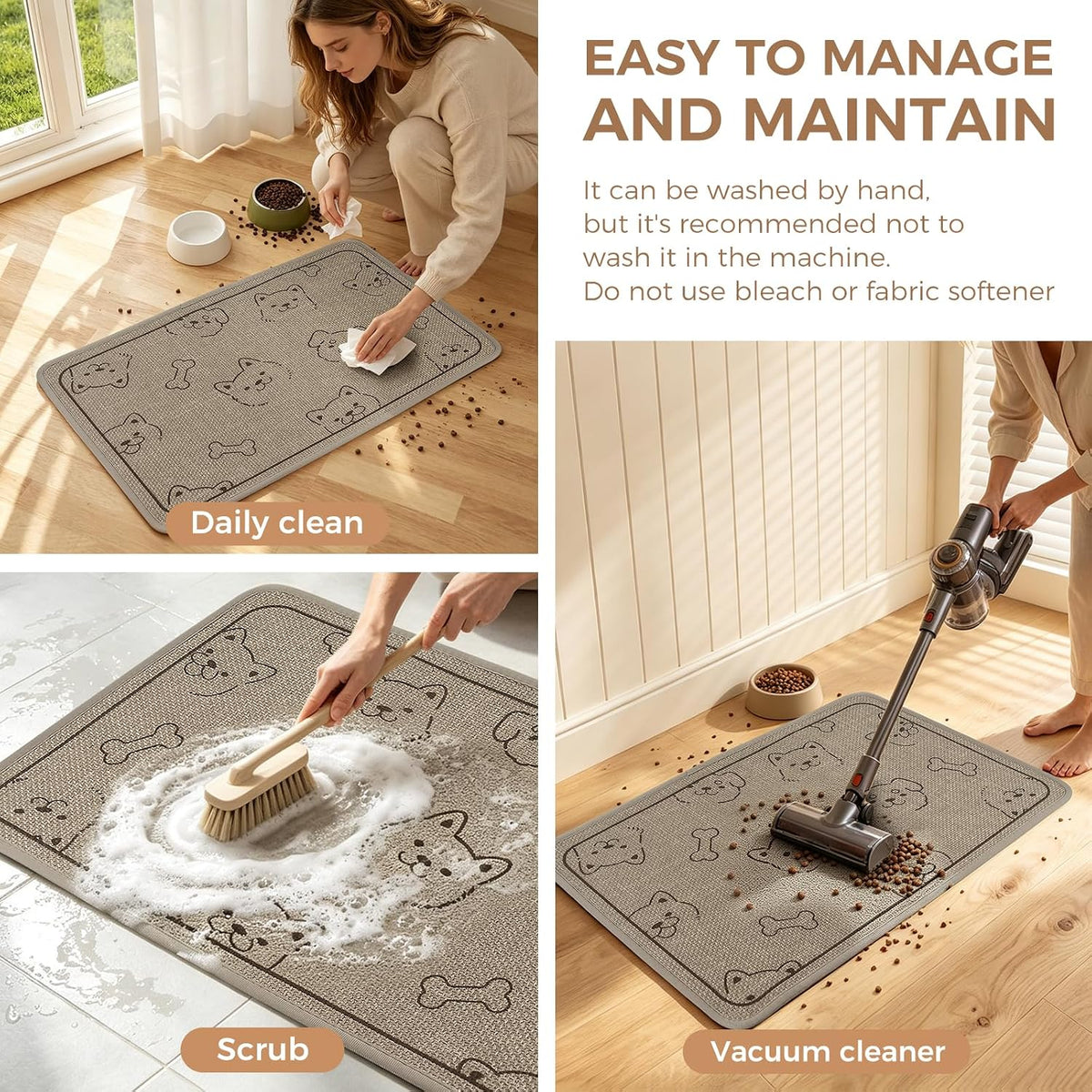 Dog Food Bowl Mat Pet Feeding Mat for Food Water 14.2x24In Grey – Essentials for Dogs - Cream Rectangle / 31"L x 20"W - image 3