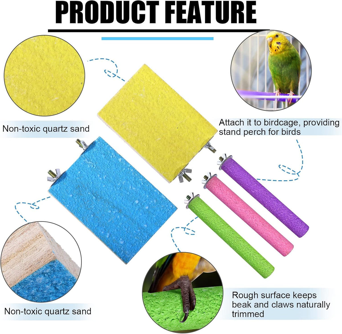 Reginary 12 Pcs Bird Perch Stand Toy Includes 6 Parrot Perch Wood - image 2