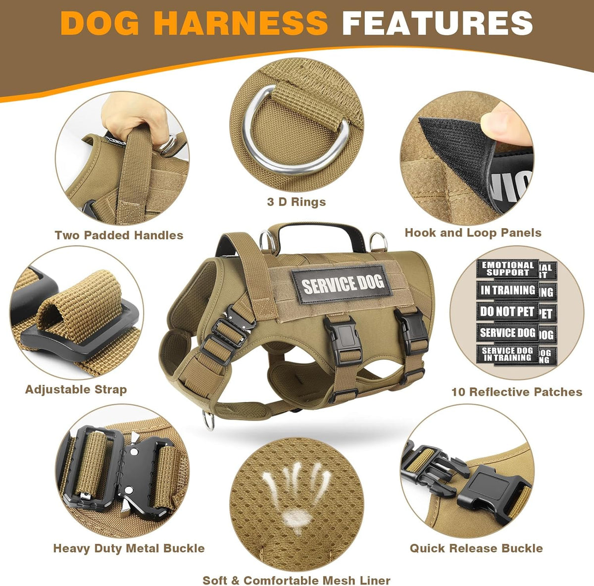 WINSEE Tactical Dog Harness with Dog Leash - Medium / Brown - image 3