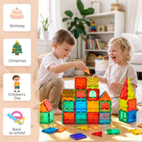 FNJO Magnetic Tiles, 100PCS STEM Building Blocks Toy Set for Kids – Fun for Kids & Family - 64PCS - image 3