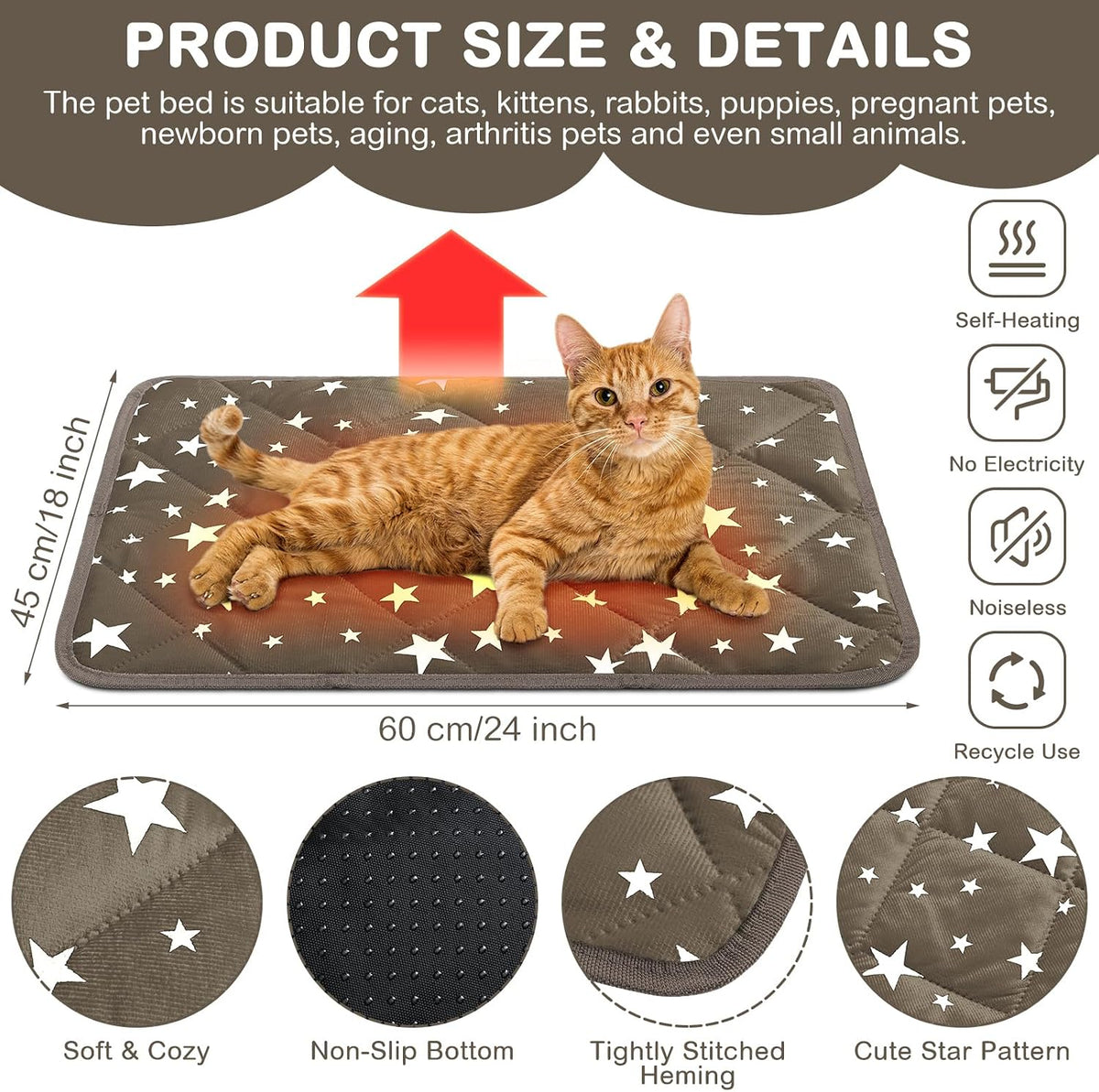 4 Pack Self Warming Cat Bed - Brown / 18'' X 24'' / Rectangle - image 2
