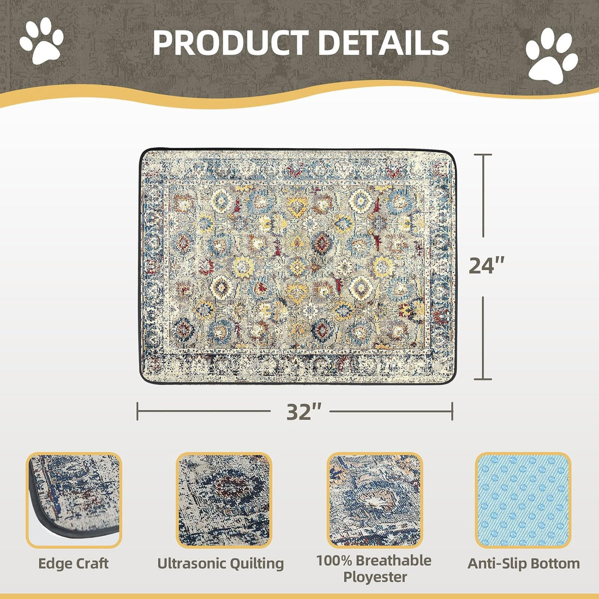 Washable Pee Pad for Dogs - Vintage / 24" x 32" (1 Pack) - image 3