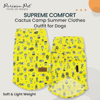 Parisian Pet Cactus Cap Beach Outfit - 100% Cotton Summer Clothes - Stylish Dog Costume - Breathable & Cool - Machine Washable - Medium Dog Shirts