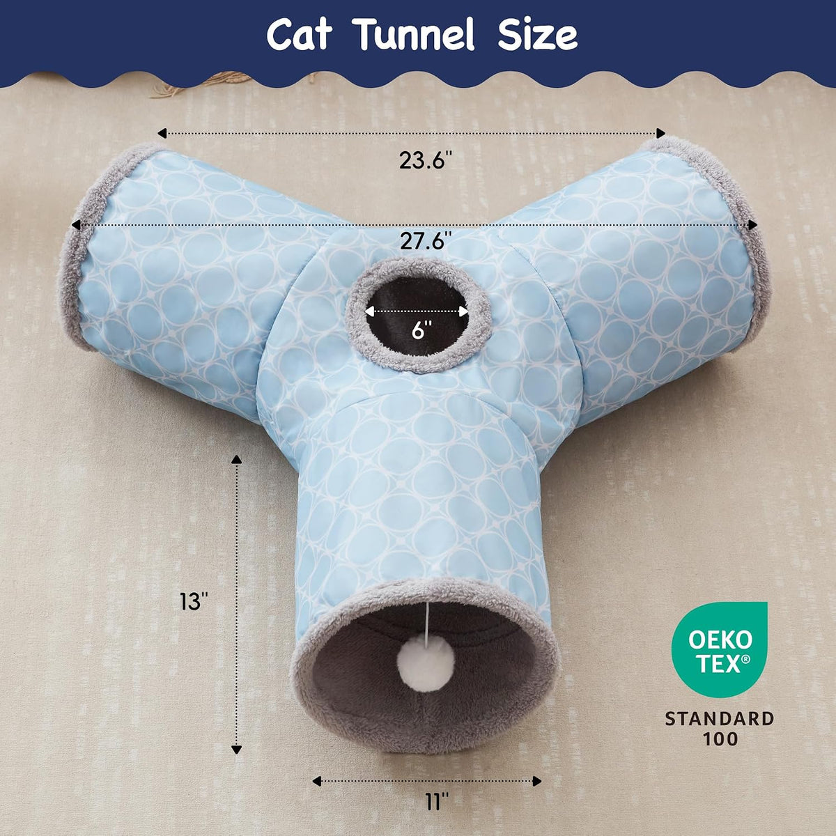 Tempcore Cat Tunnel, 3-Way Collapsible Toy for Indoor Cats - Geometry Blue / Small - image 2