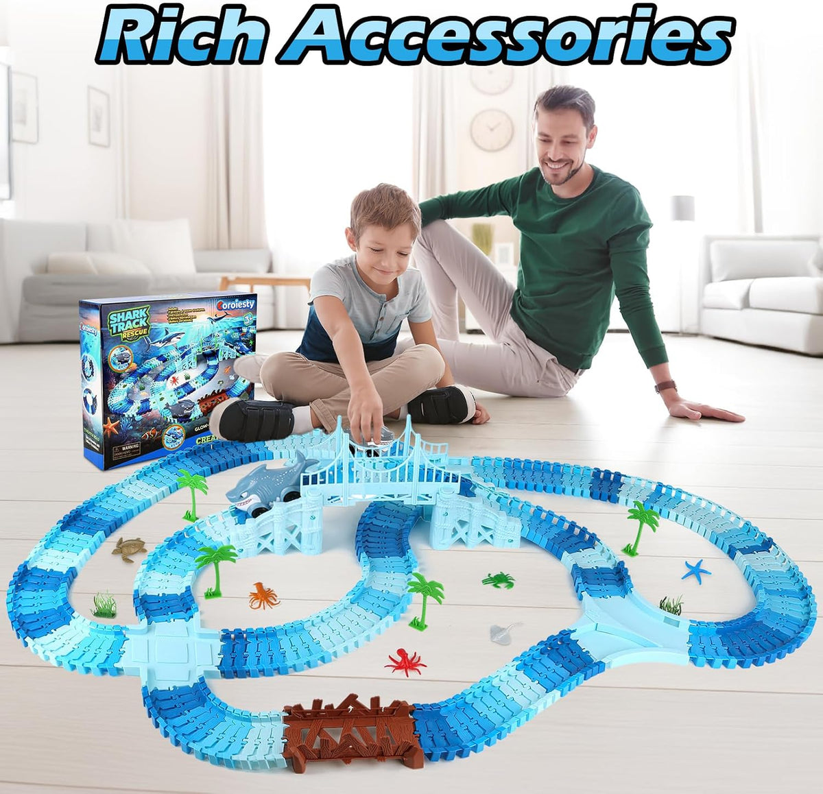 264 PCS Construction Race Tracks for Kids Toys - Shark Race Track - image 2
