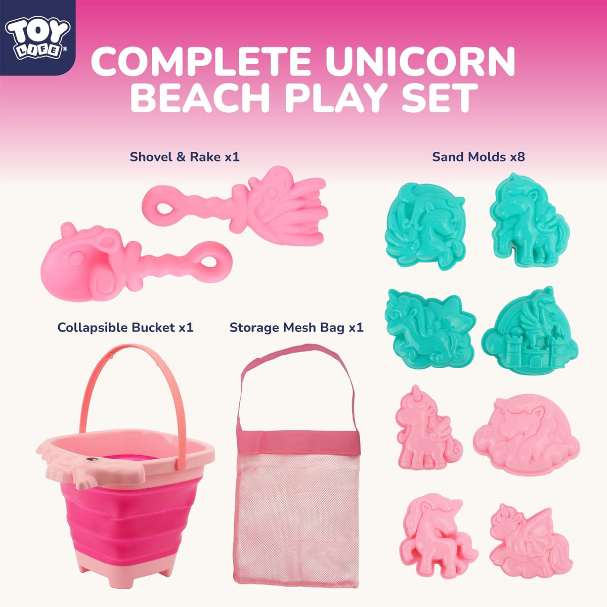 TOY Life 41-Pc Beach Sand Toy Set, Silicone Bucket & Shovels - 12pcs Unicorn Sand Toys - image 3